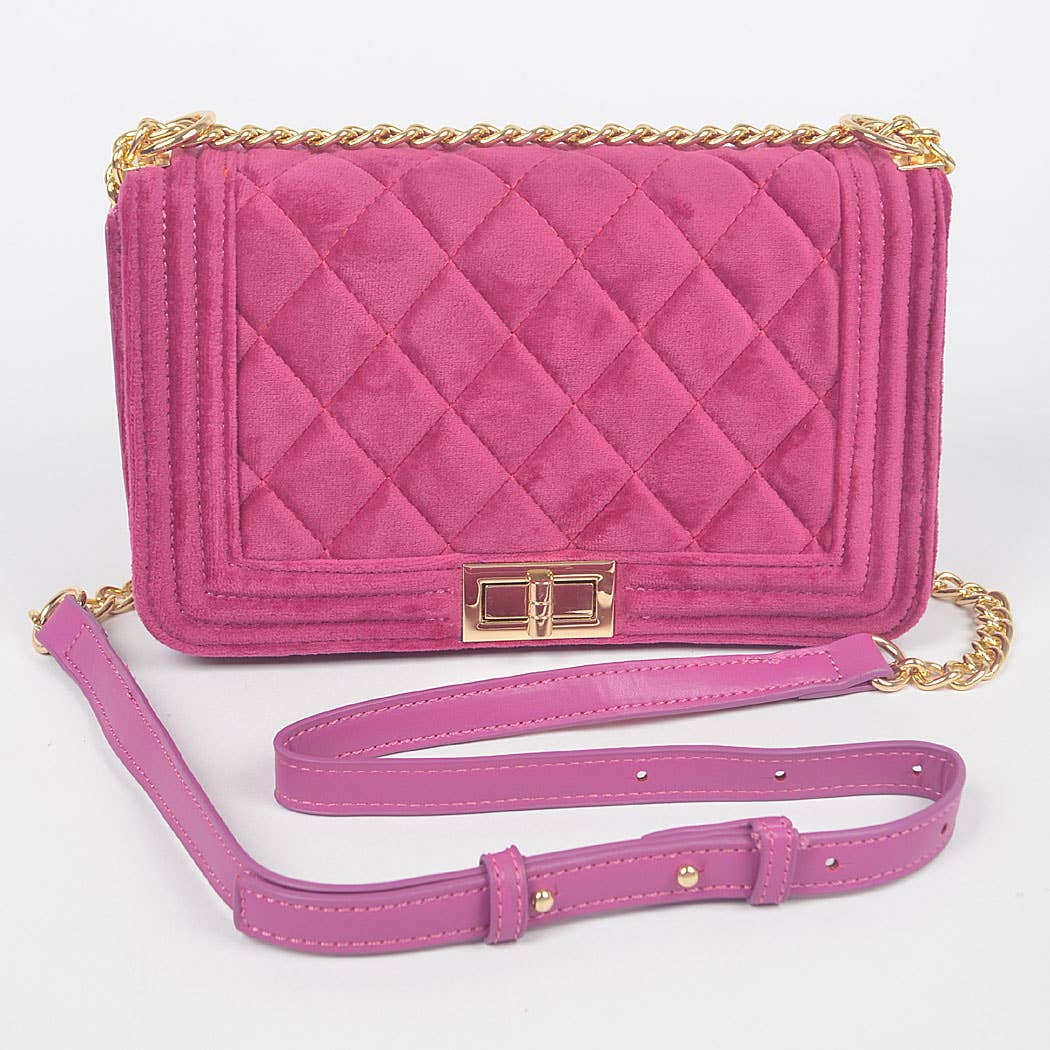 Quilted Velvet Flap Bag