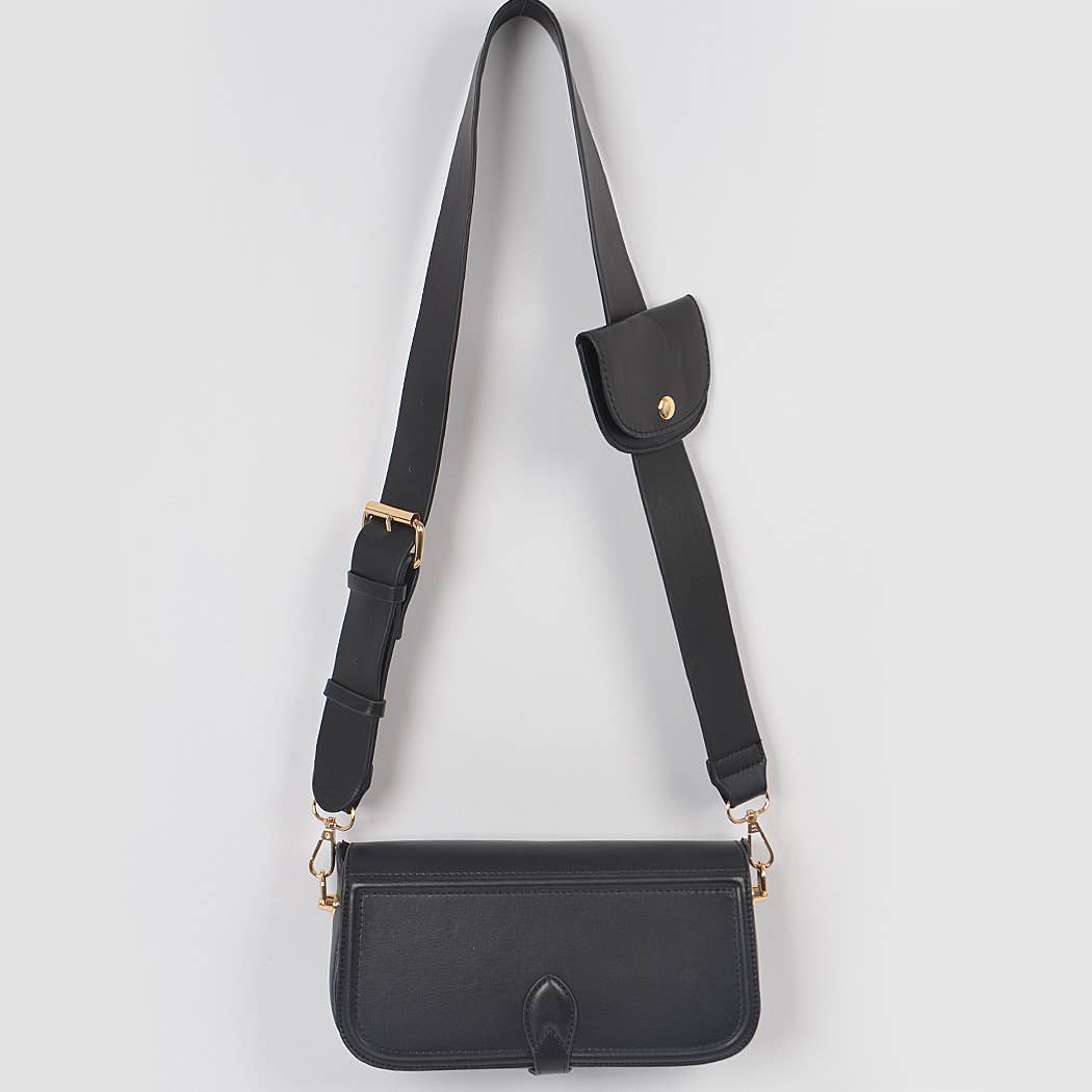 Faux Leather Crossbody Bag W/Mini Pouch