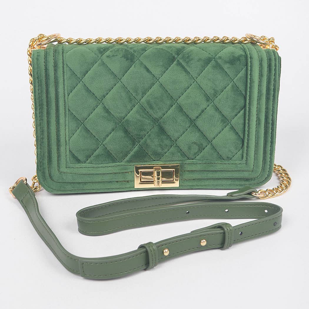 Quilted Velvet Flap Bag
