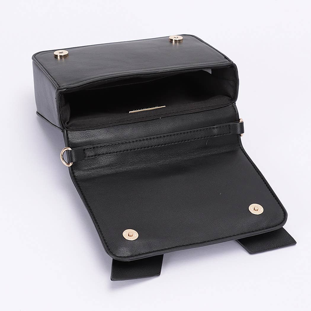 Faux Leather Ribbon Top Handle Bag