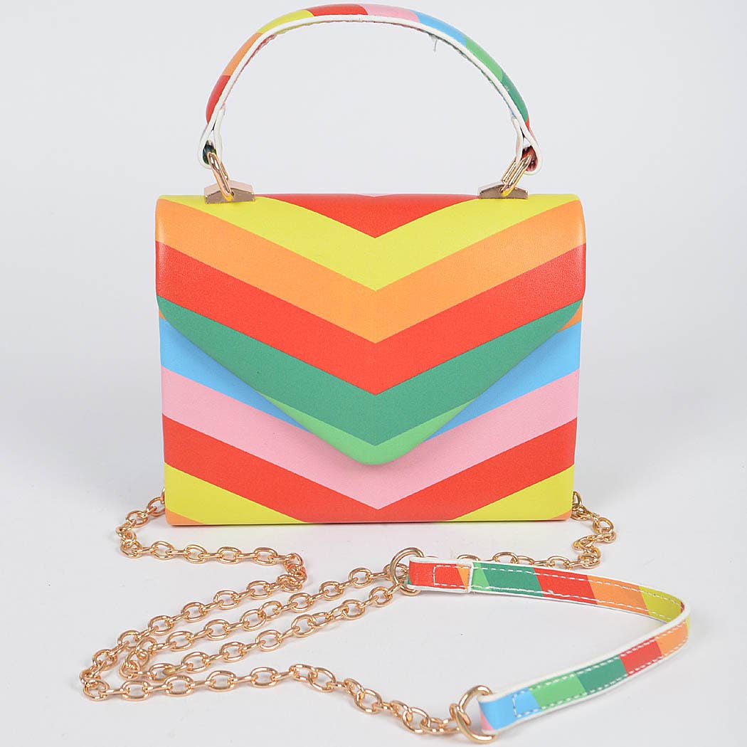 Rainbow Print Top Handle Clutch