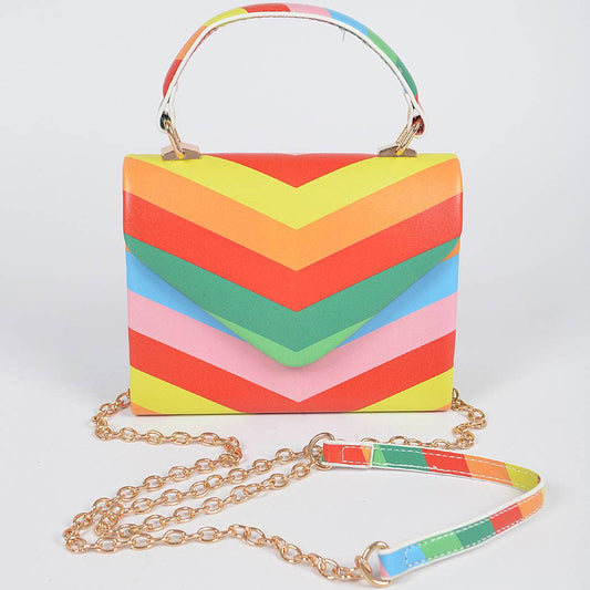 Rainbow Print Top Handle Clutch