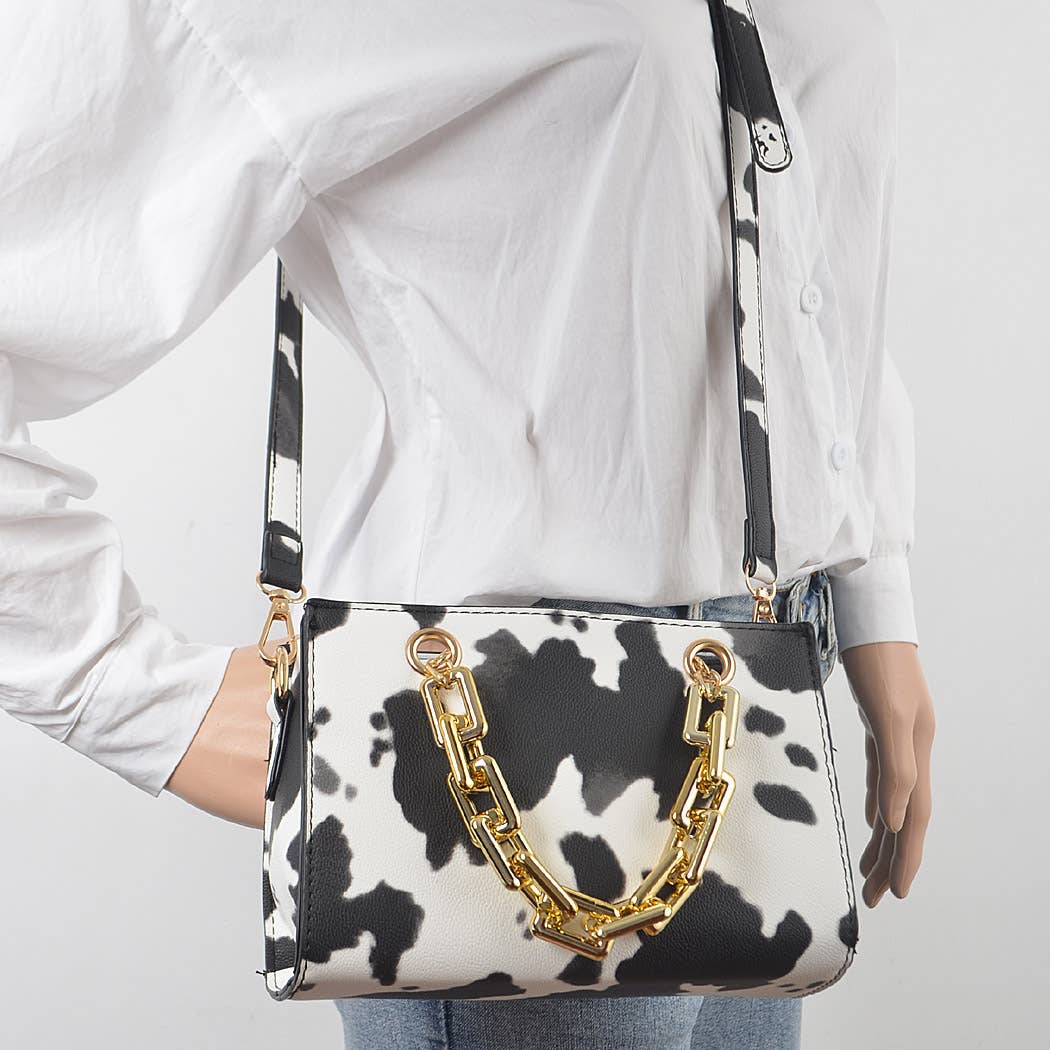 Cow Print Chain Handles Crossbody Bag