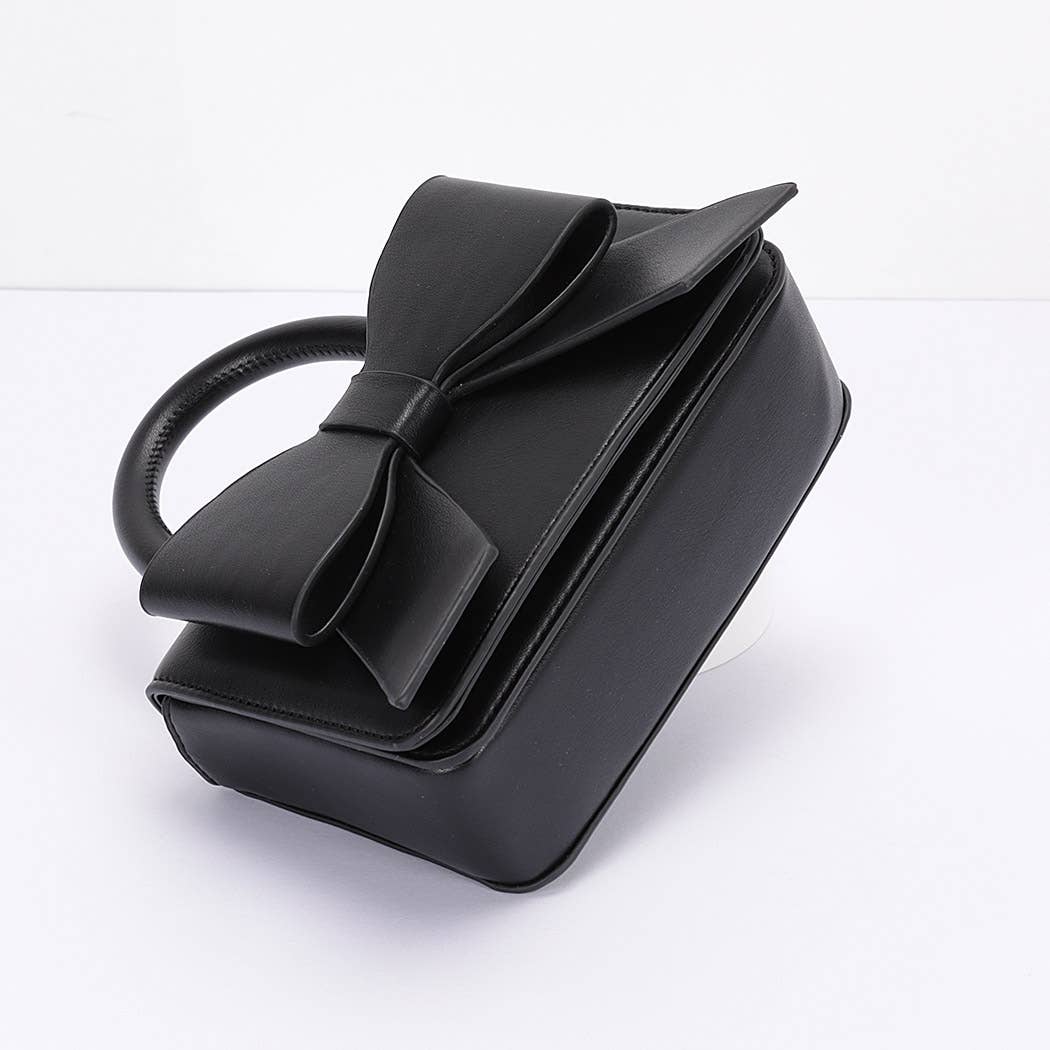 Faux Leather Ribbon Top Handle Bag