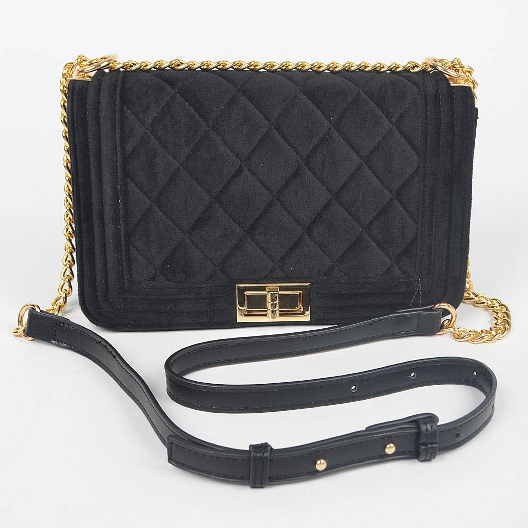 Quilted Velvet Flap Bag