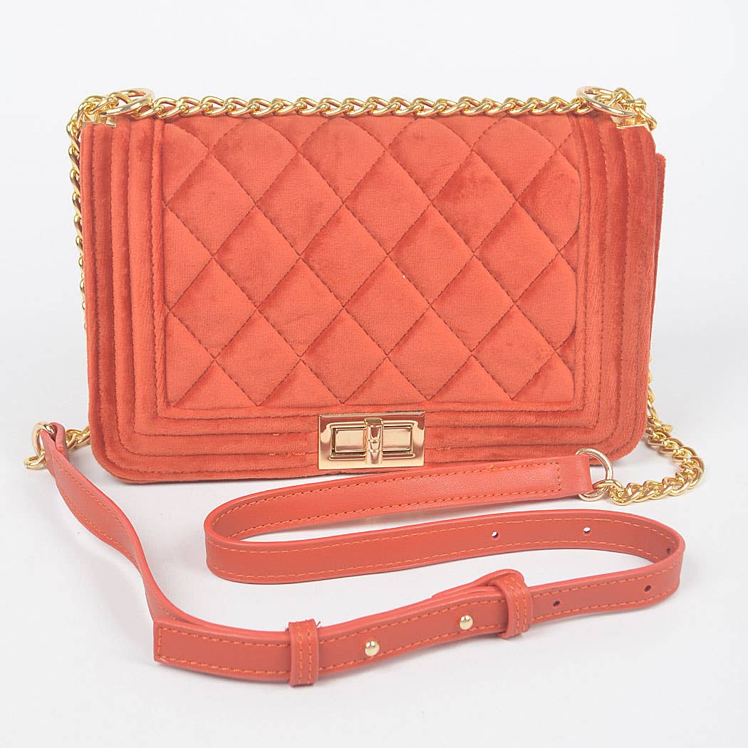 Quilted Velvet Flap Bag