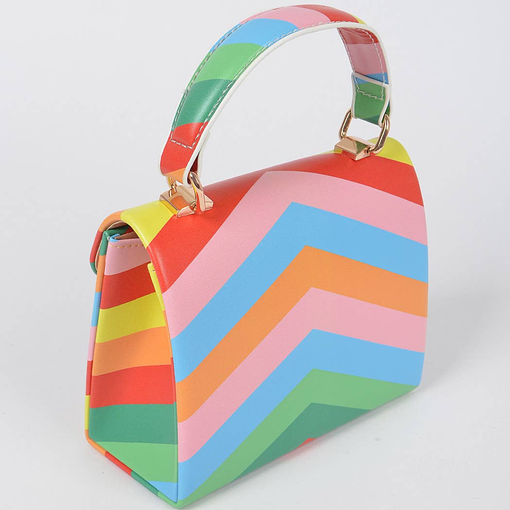 Rainbow Print Top Handle Clutch