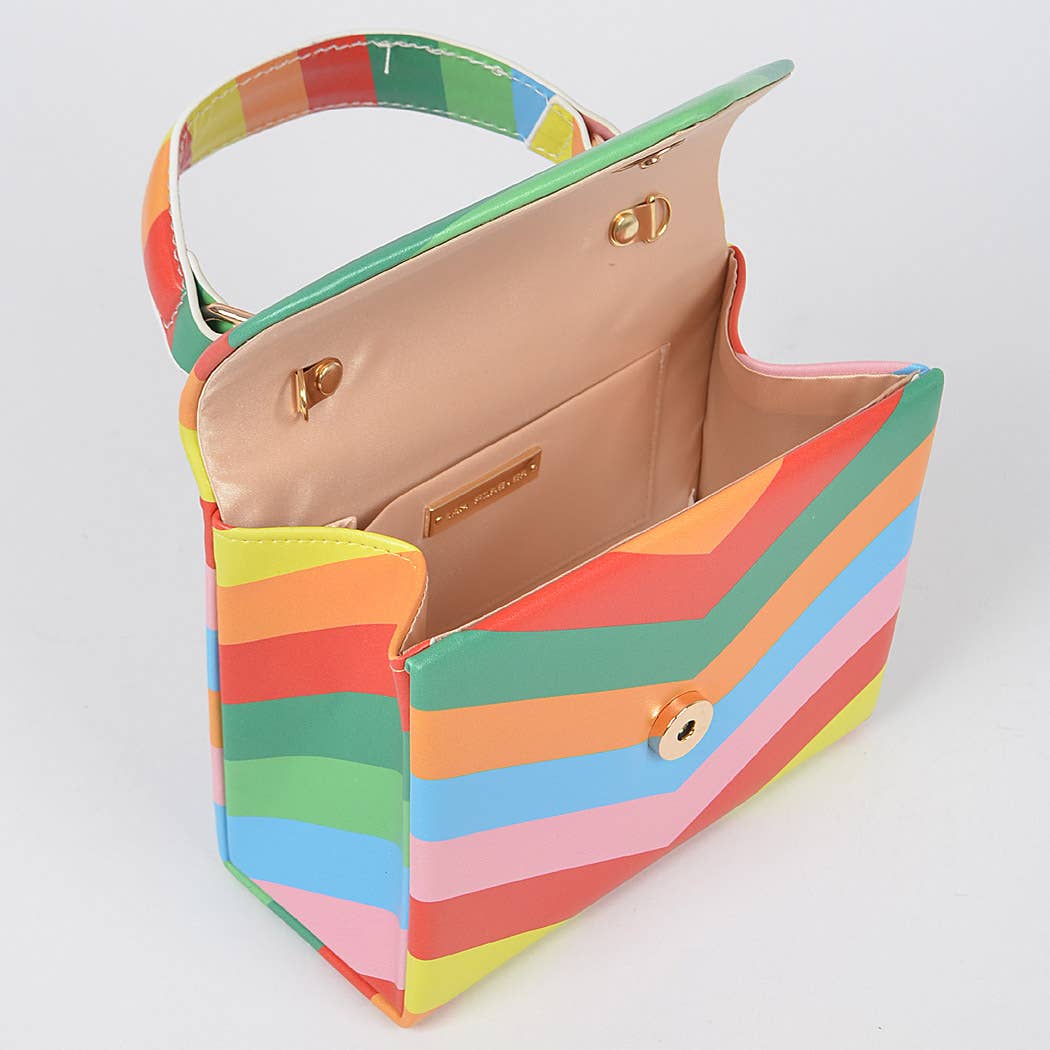 Rainbow Print Top Handle Clutch