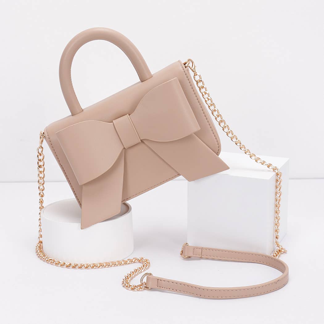 Faux Leather Ribbon Top Handle Bag