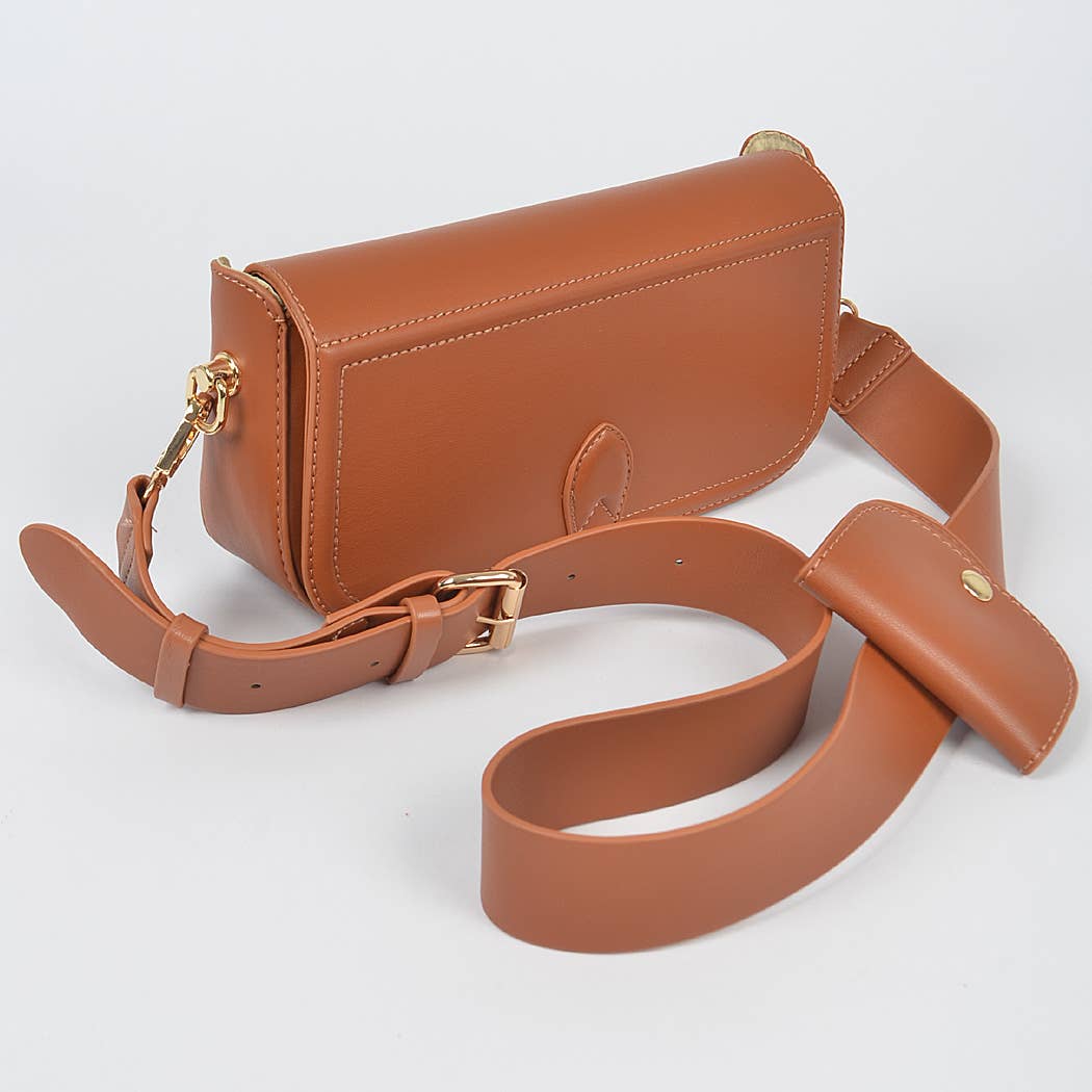 Faux Leather Crossbody Bag W/Mini Pouch