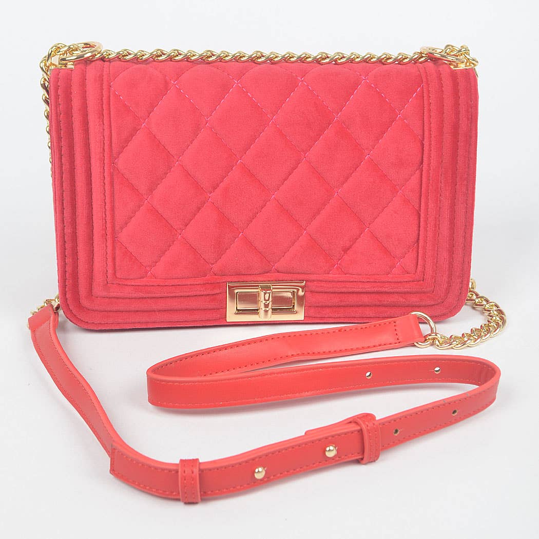 Quilted Velvet Flap Bag