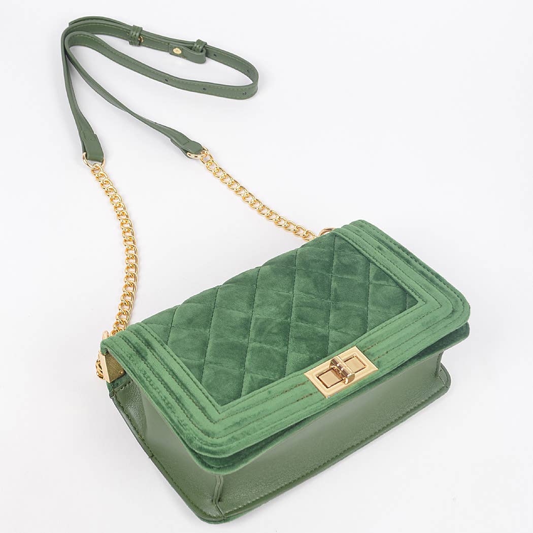 Quilted Velvet Flap Bag
