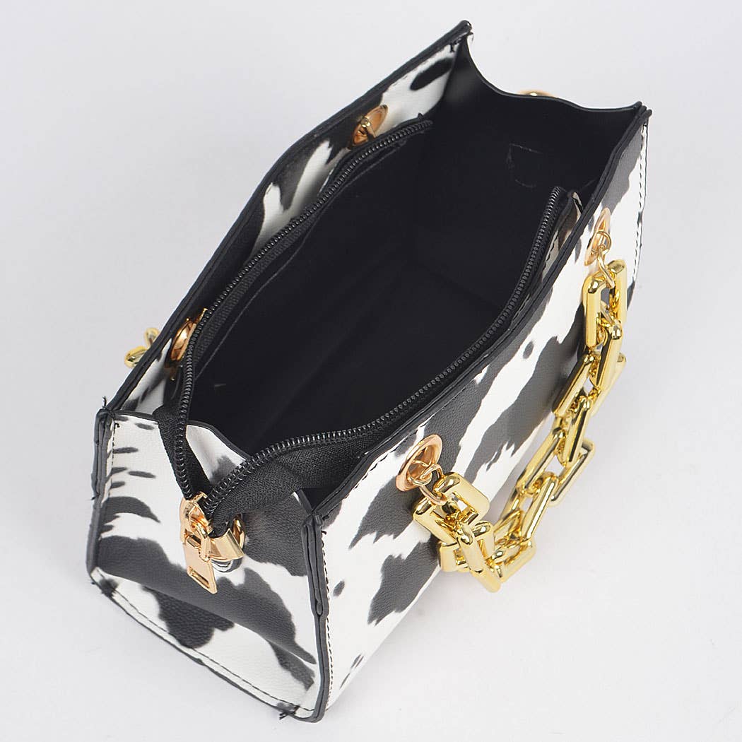 Cow Print Chain Handles Crossbody Bag