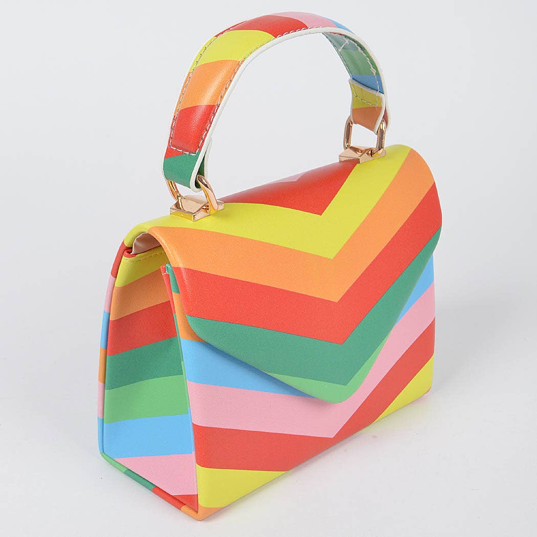 Rainbow Print Top Handle Clutch