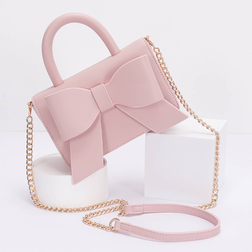 Faux Leather Ribbon Top Handle Bag
