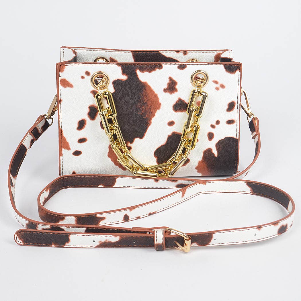 Cow Print Chain Handles Crossbody Bag