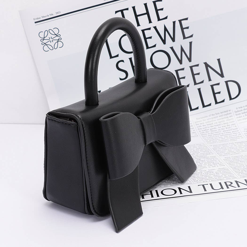 Faux Leather Ribbon Top Handle Bag