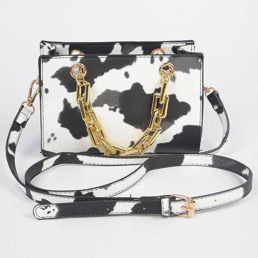Cow Print Chain Handles Crossbody Bag