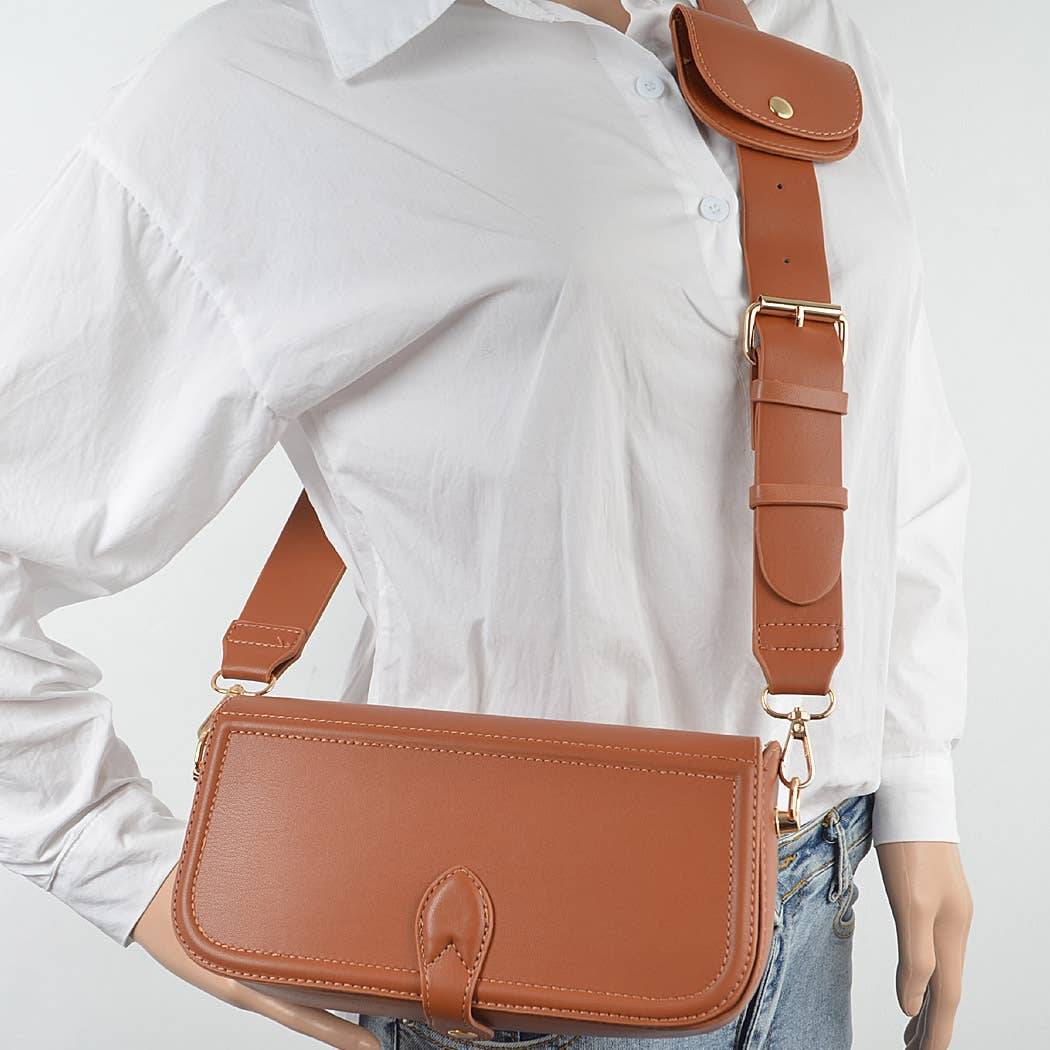 Faux Leather Crossbody Bag W/Mini Pouch