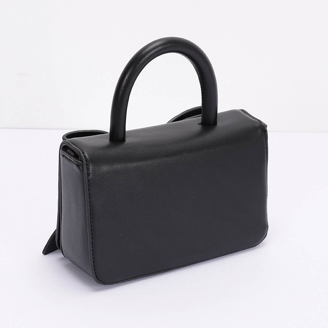 Faux Leather Ribbon Top Handle Bag