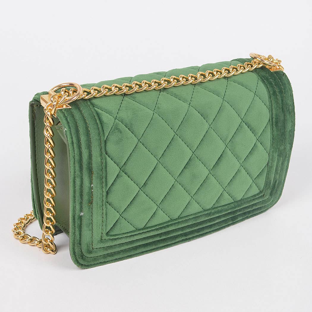 Quilted Velvet Flap Bag