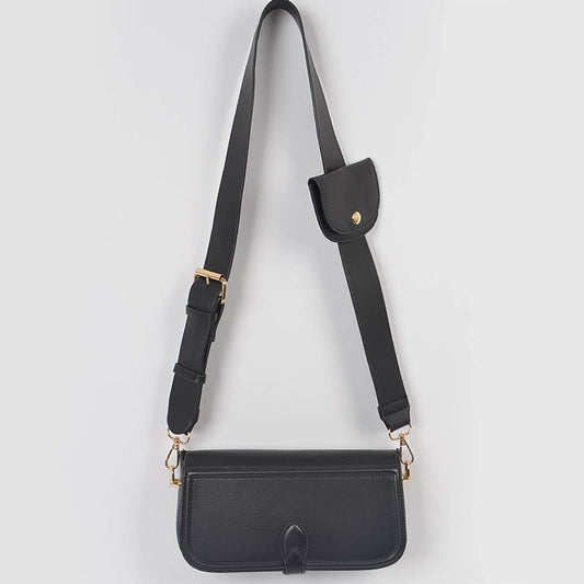 Faux Leather Crossbody Bag W/Mini Pouch