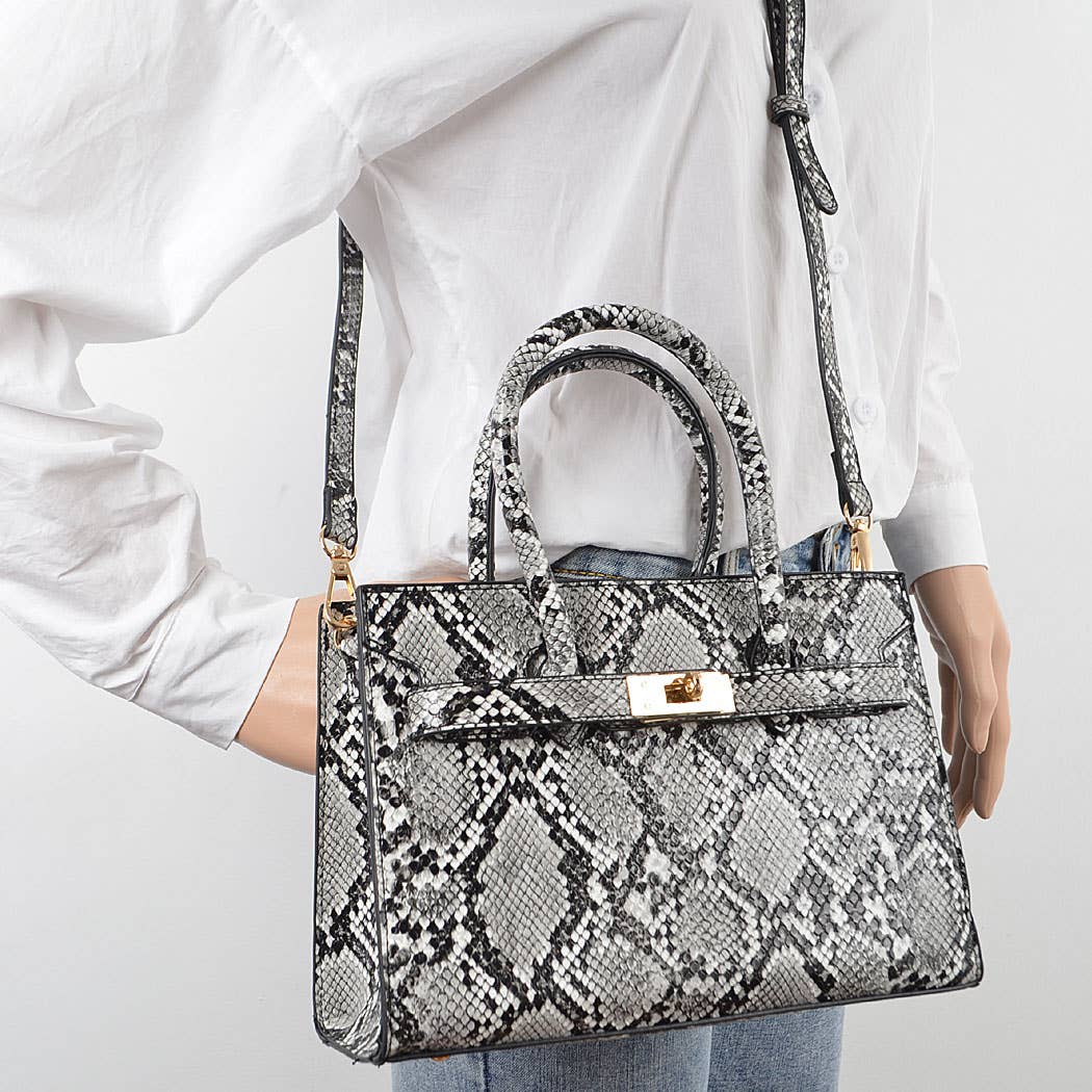 Snake Print Handles Crossbody Bag