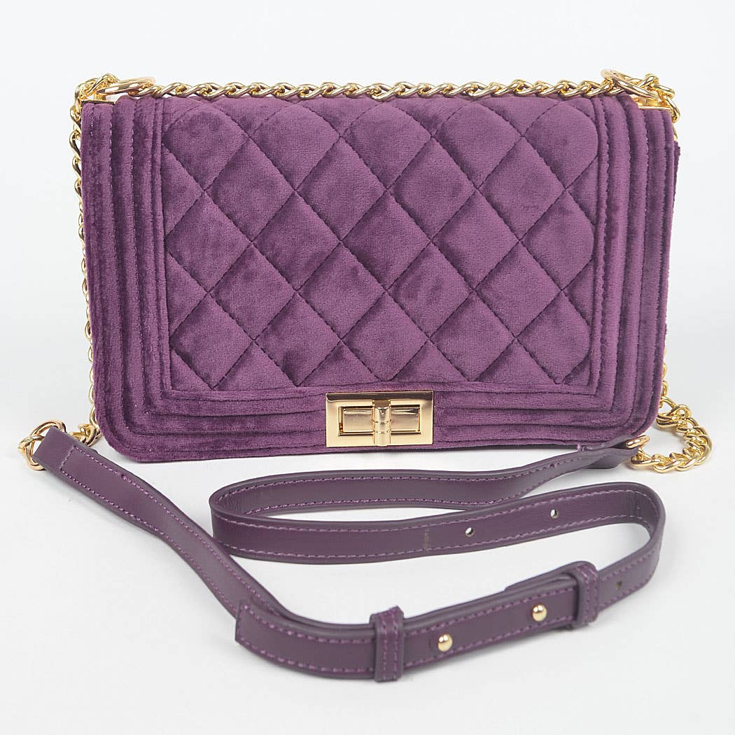 Quilted Velvet Flap Bag