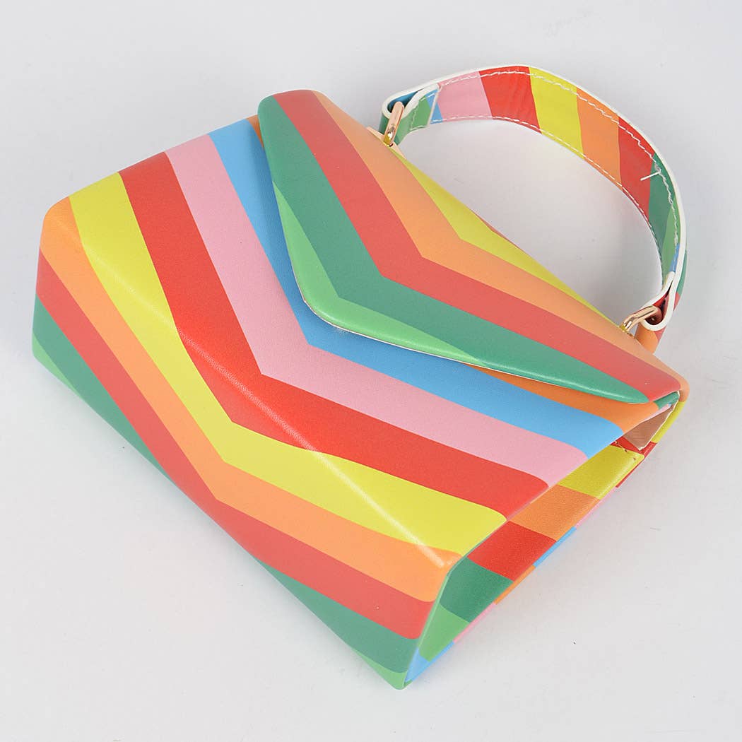 Rainbow Print Top Handle Clutch