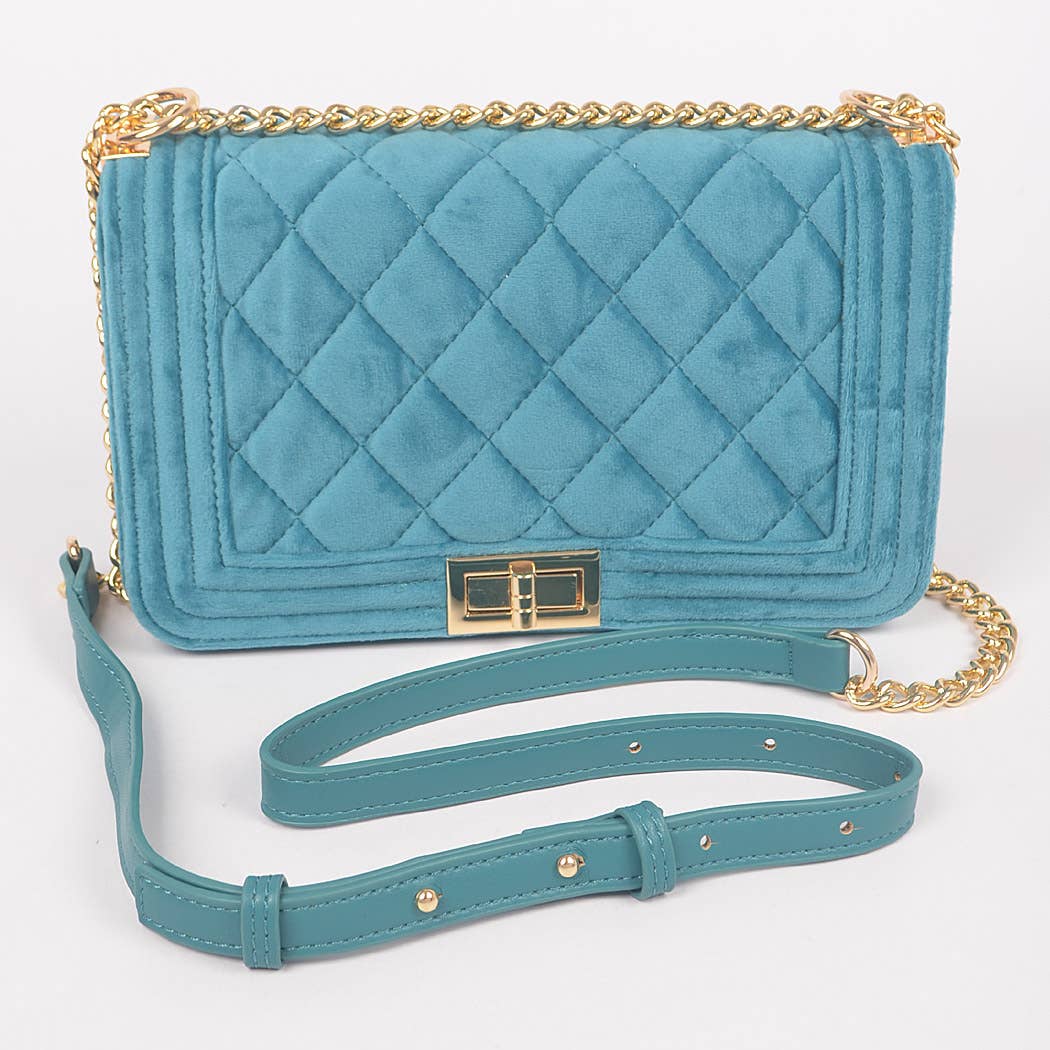 Quilted Velvet Flap Bag