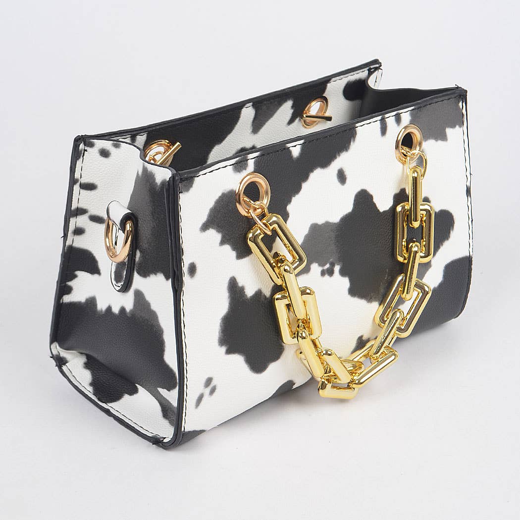 Cow Print Chain Handles Crossbody Bag