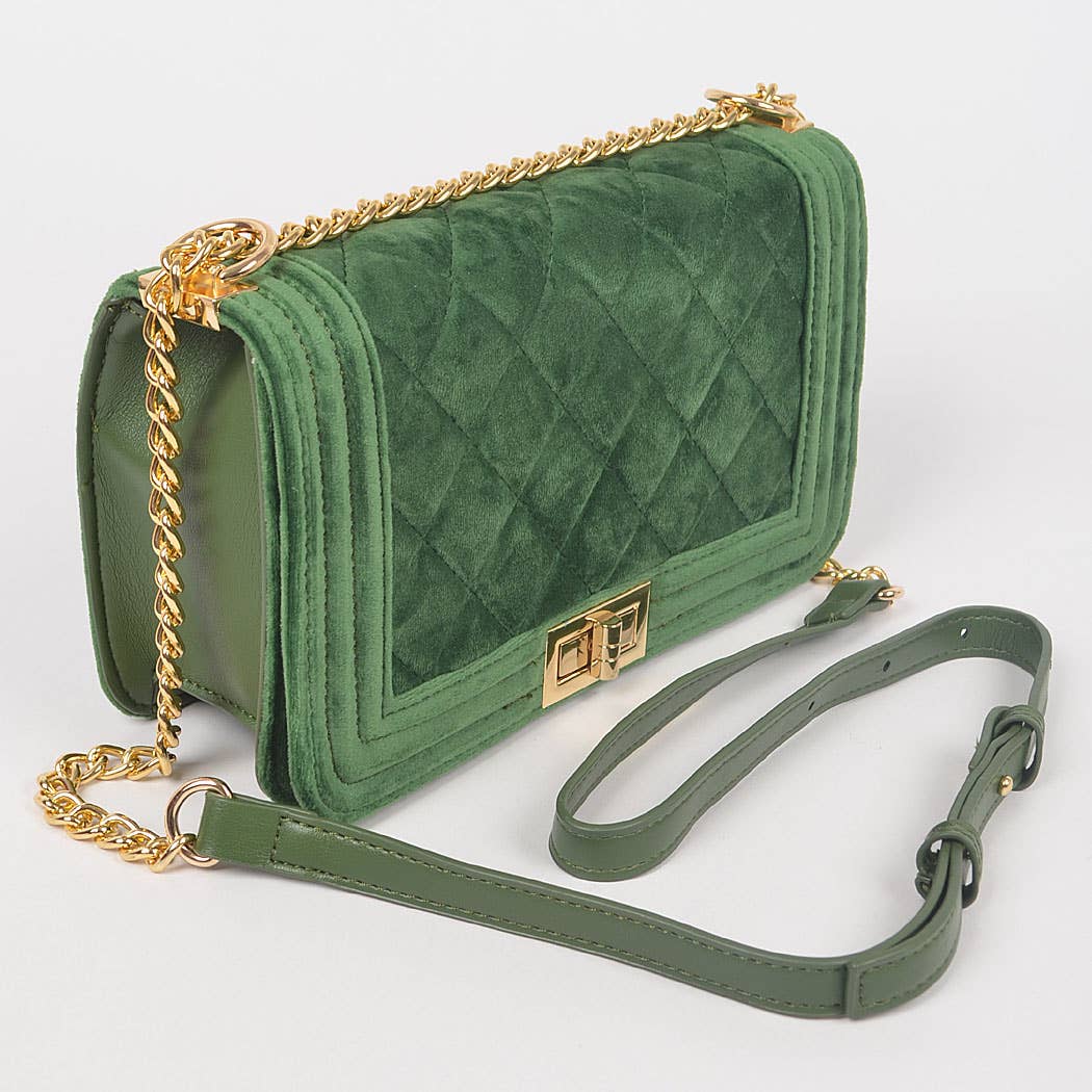Quilted Velvet Flap Bag
