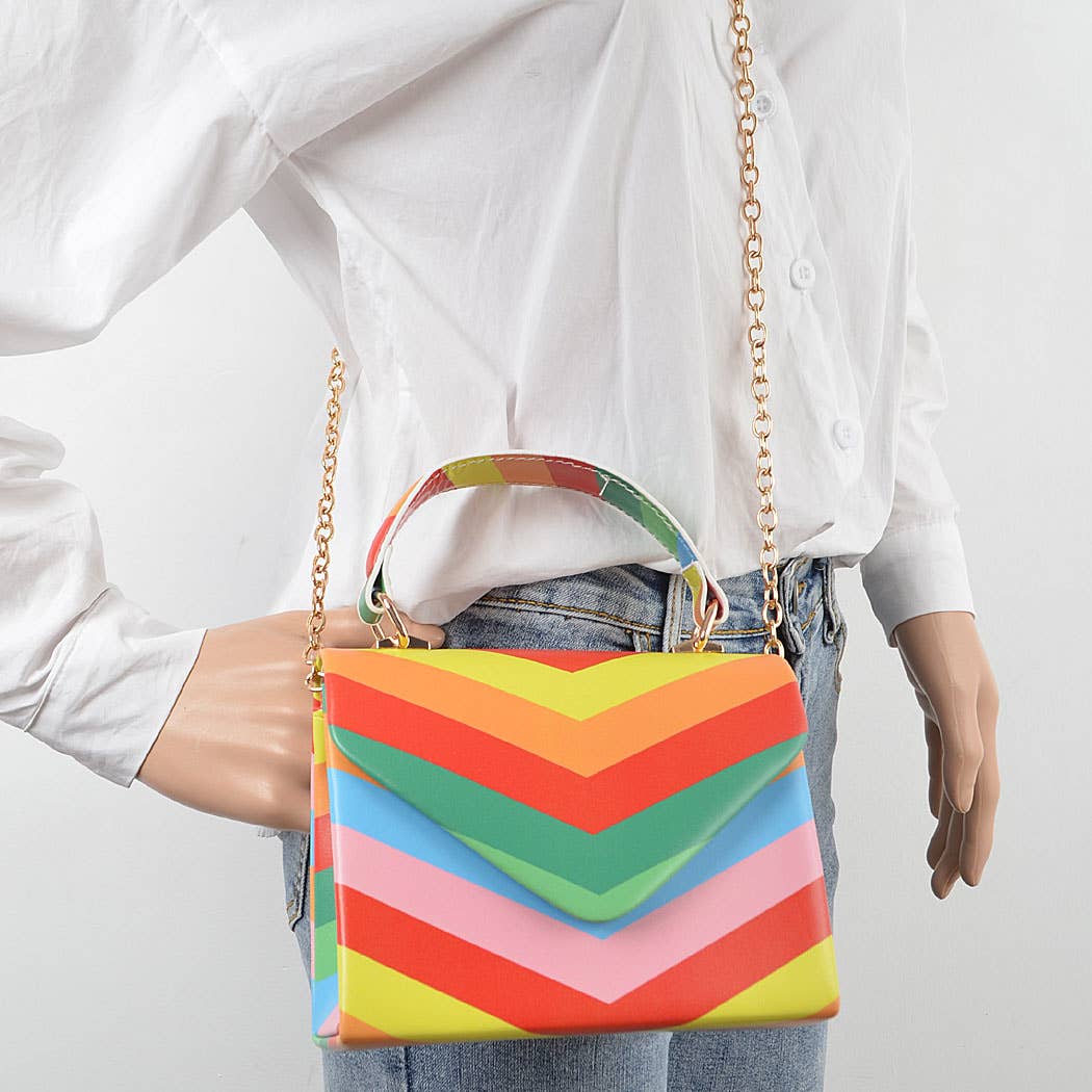 Rainbow Print Top Handle Clutch