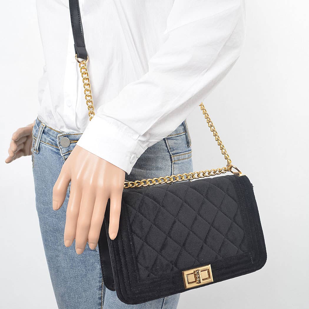 Quilted Velvet Flap Bag