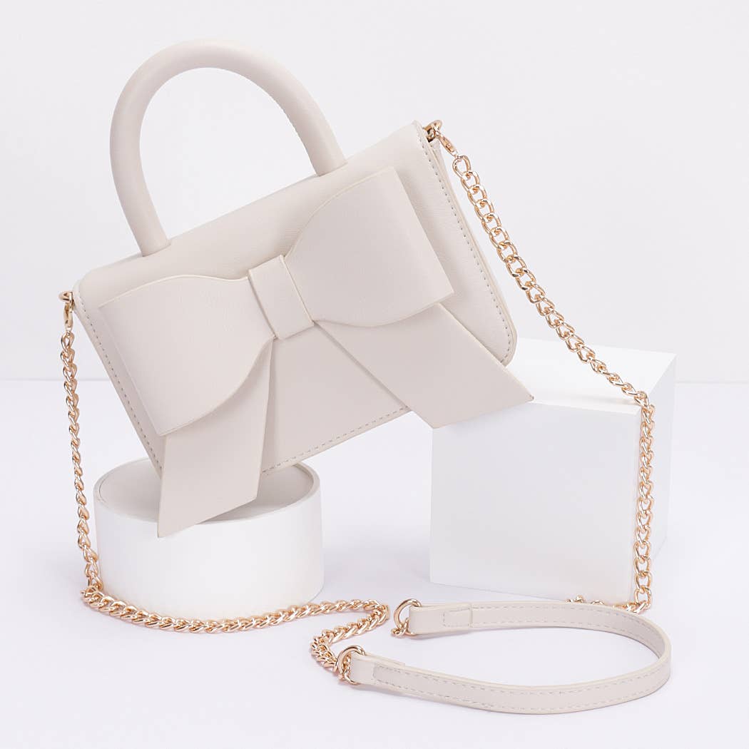 Faux Leather Ribbon Top Handle Bag